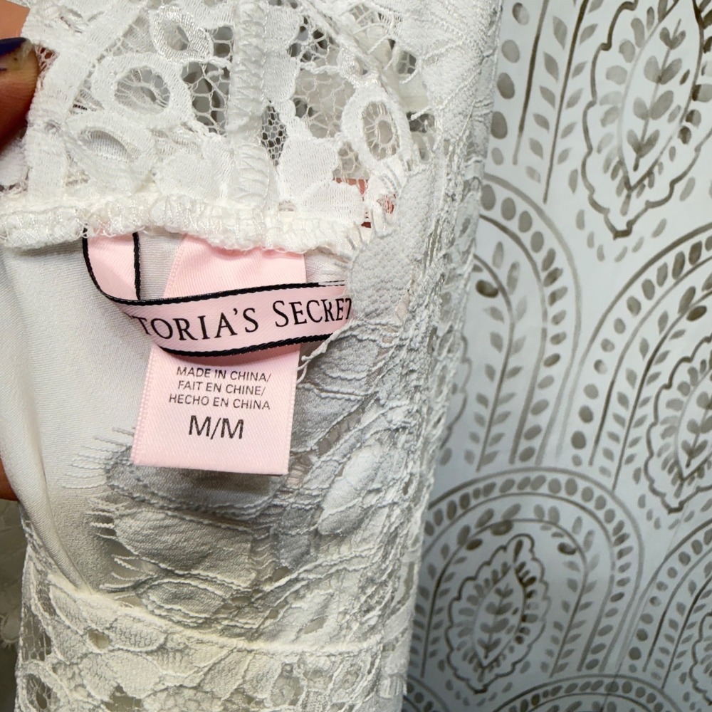 Victoria's Secret Slip Dress Women M White Lace Satin Strappy Bridal Nightgown - Picture 5 of 9